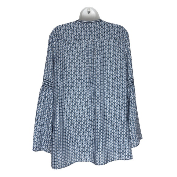 Max Studio Boho Blue and White Long Bell Sleeve Tunic Peasant Top Medium - Picture 2 of 11